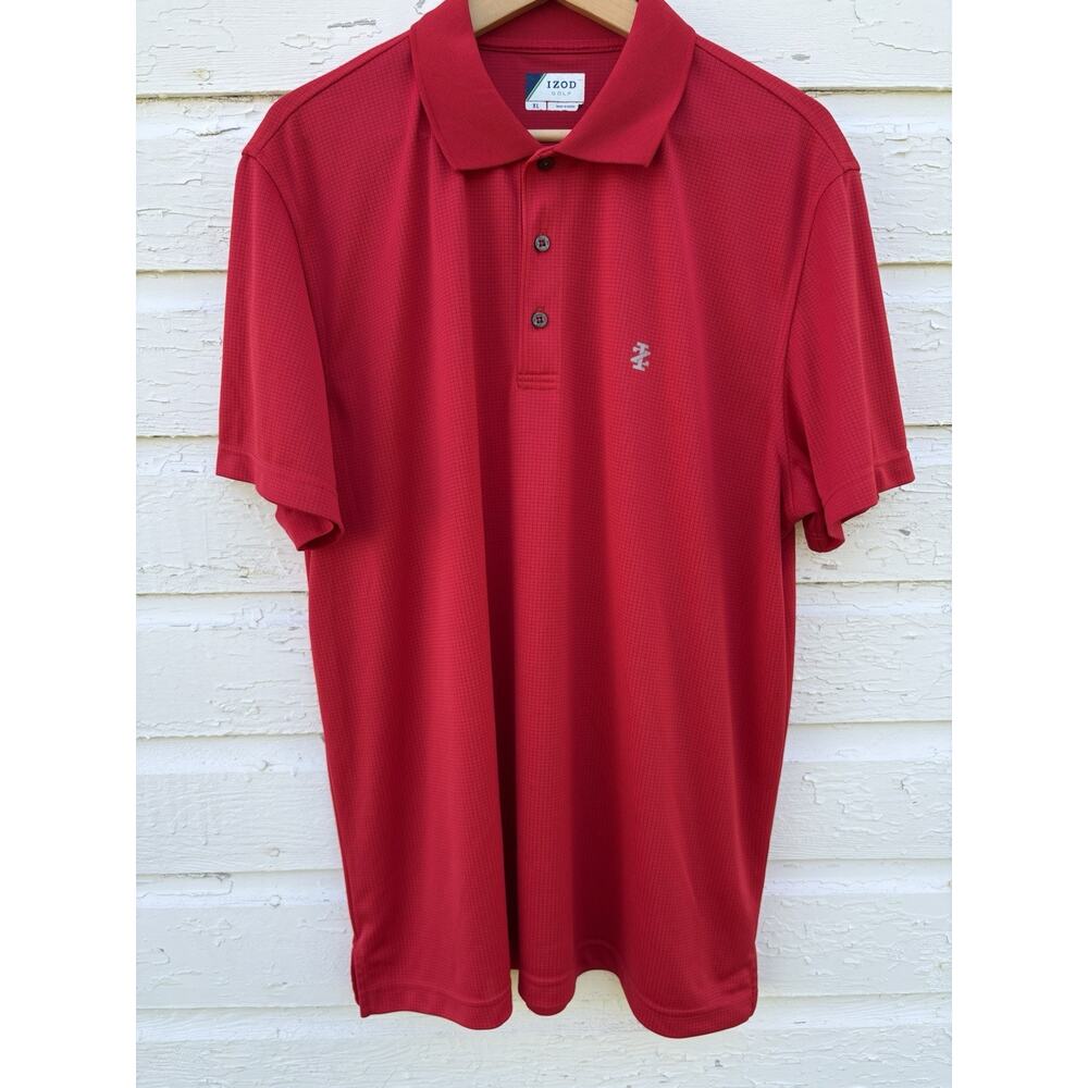 IZOD Golf Mens Activewear Short Sleeve Collared Red Polo Shirt Size XL Outdoor